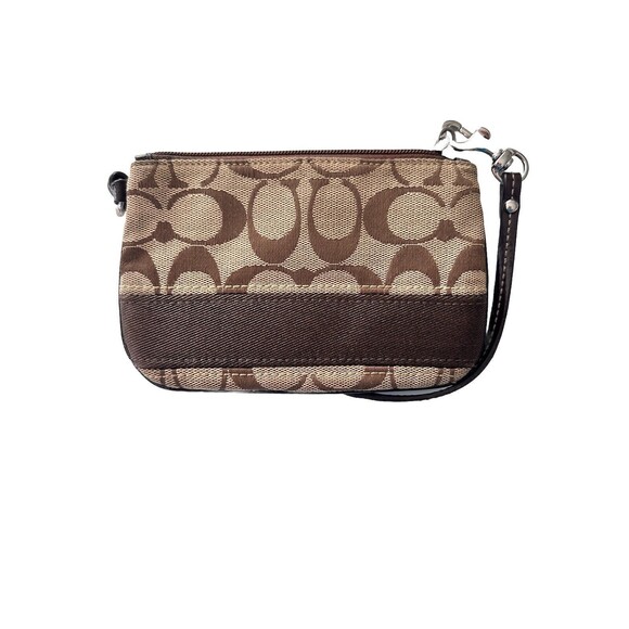 Coach F47790 Signature Stripe Jacquard Leather Wristlet Coin Wallet Clutch Case - Picture 2 of 4
